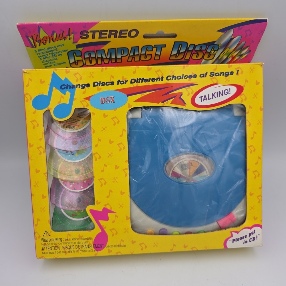 Toy Stereo Compact Disc Player For Kids  Talking NEW OLD STOCK With 5 Mini Discs